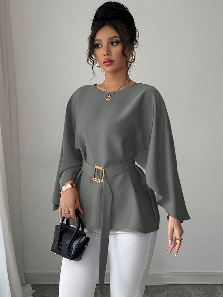 Women’s French Style Round Neck Flutter Sleeve Top