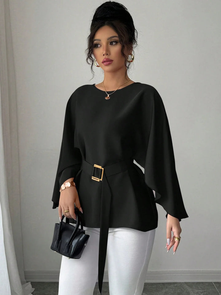 Women’s French Style Round Neck Flutter Sleeve Top