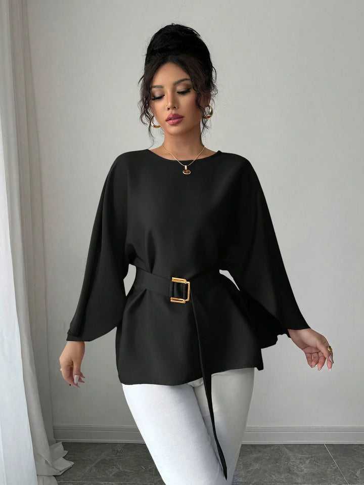 Women’s French Style Round Neck Flutter Sleeve Top