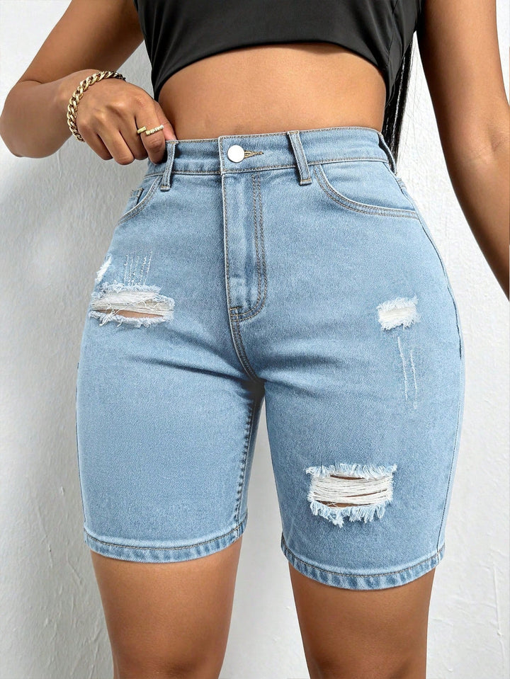 Women's Summer Casual Shorts For Cat Whisker Decor Elastic Skinny Denim