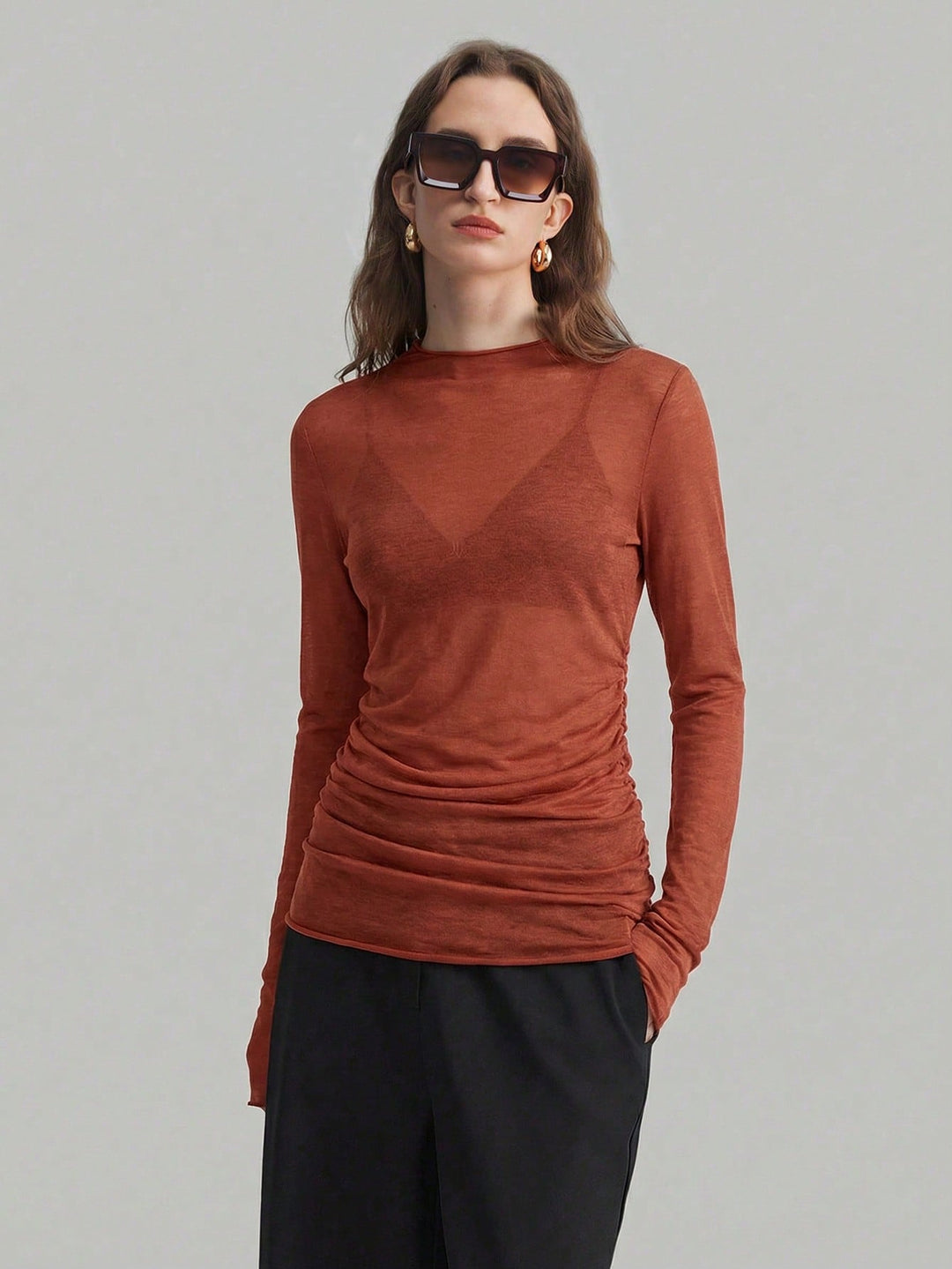 Women’s Sheer Mesh High Neck Long Sleeve Blouse – Versatile Style