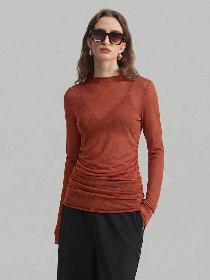 Women’s Sheer Mesh High Neck Long Sleeve Blouse – Versatile Style
