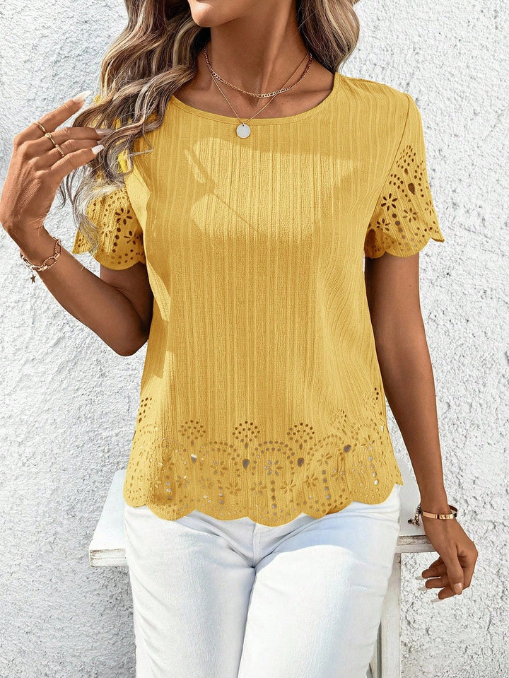Women Casual Round Neck Short Sleeve Blouse Summer Vacation Top