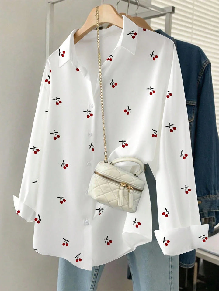 Women's Cherry Print Shirt, Autumn