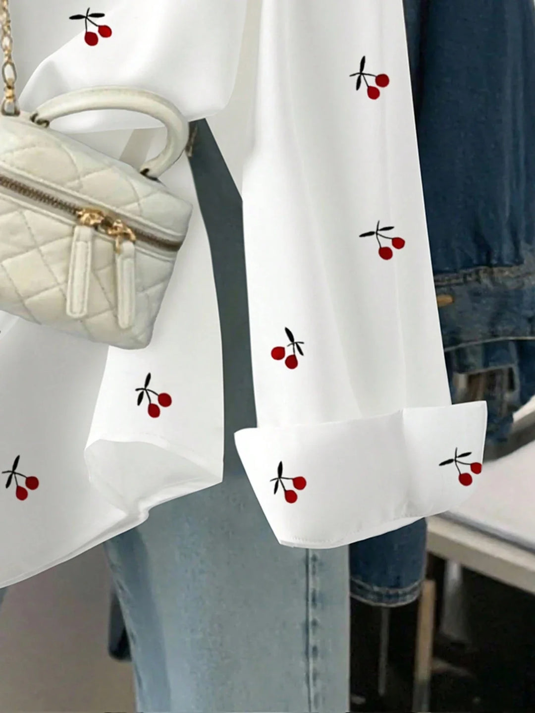 Women's Cherry Print Shirt, Autumn