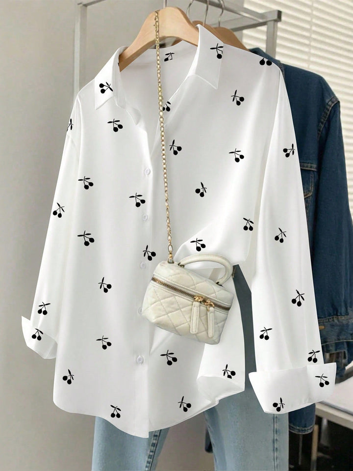Women's Cherry Print Shirt, Autumn
