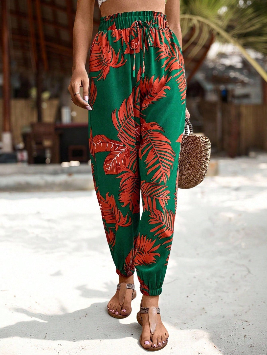 Women’s Casual Tropical Cinched Hem Pants