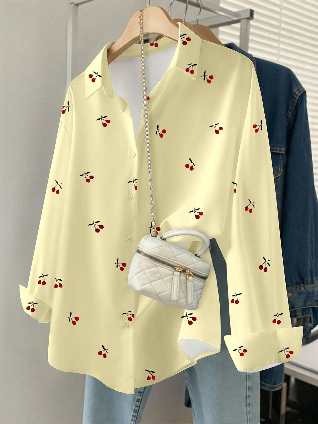 Women's Cherry Print Shirt, Autumn