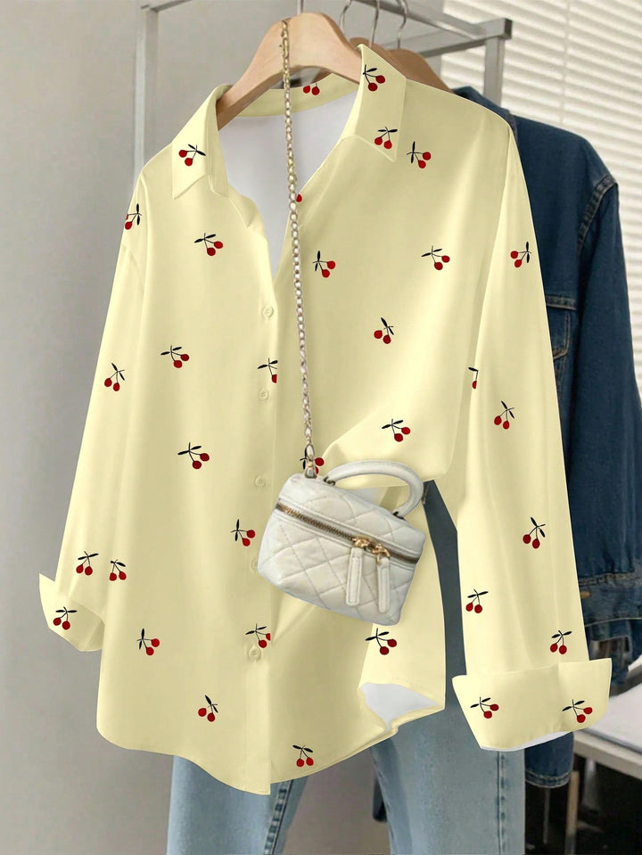 Women's Cherry Print Shirt, Autumn