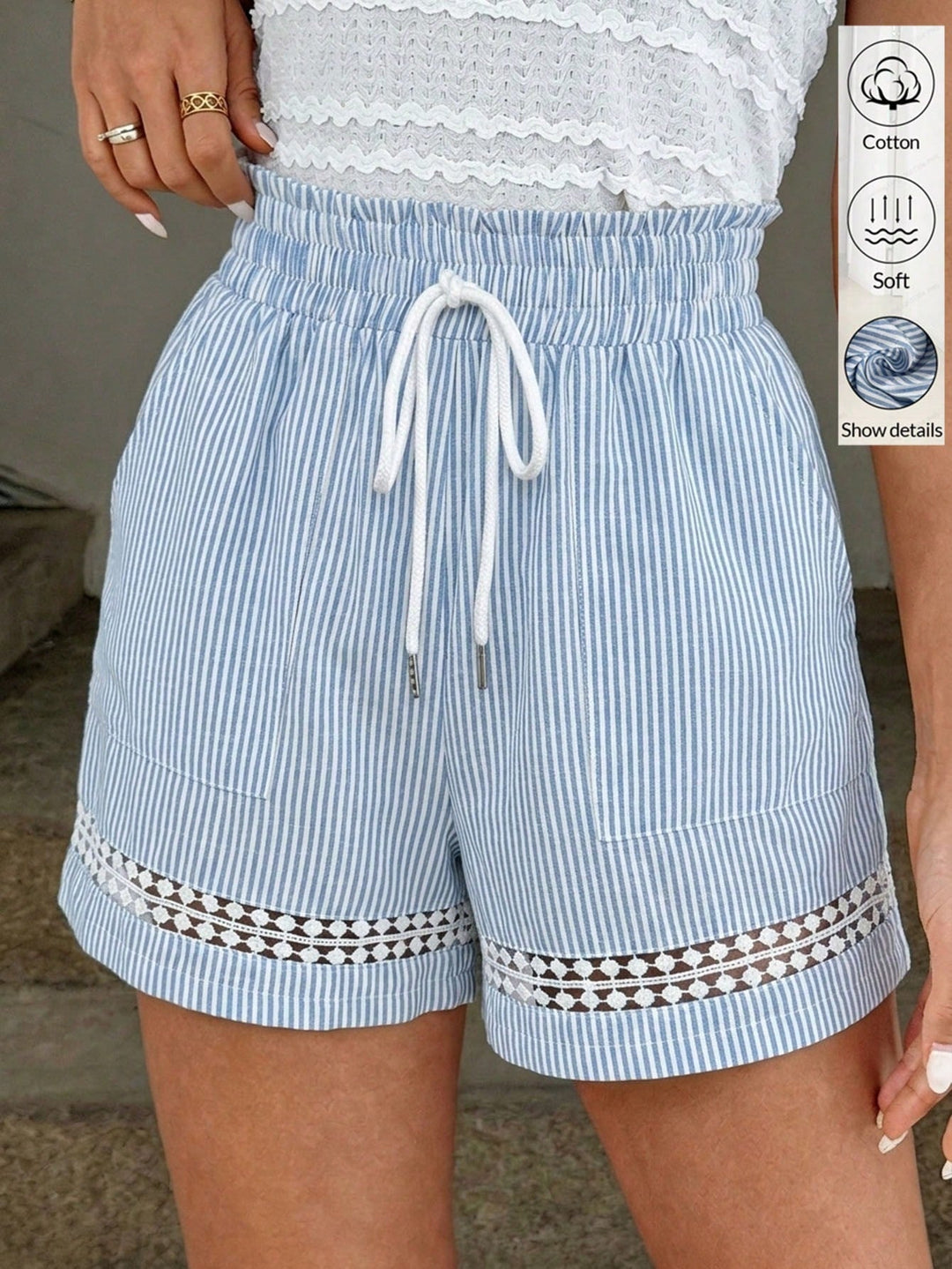 Women’s Khaki Cotton Patchwork High Elastic Shorts