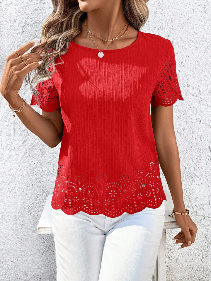 Women Casual Round Neck Short Sleeve Blouse Summer Vacation Top