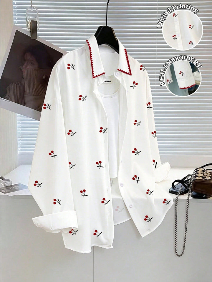 Women's Cherry Print Shirt, Autumn