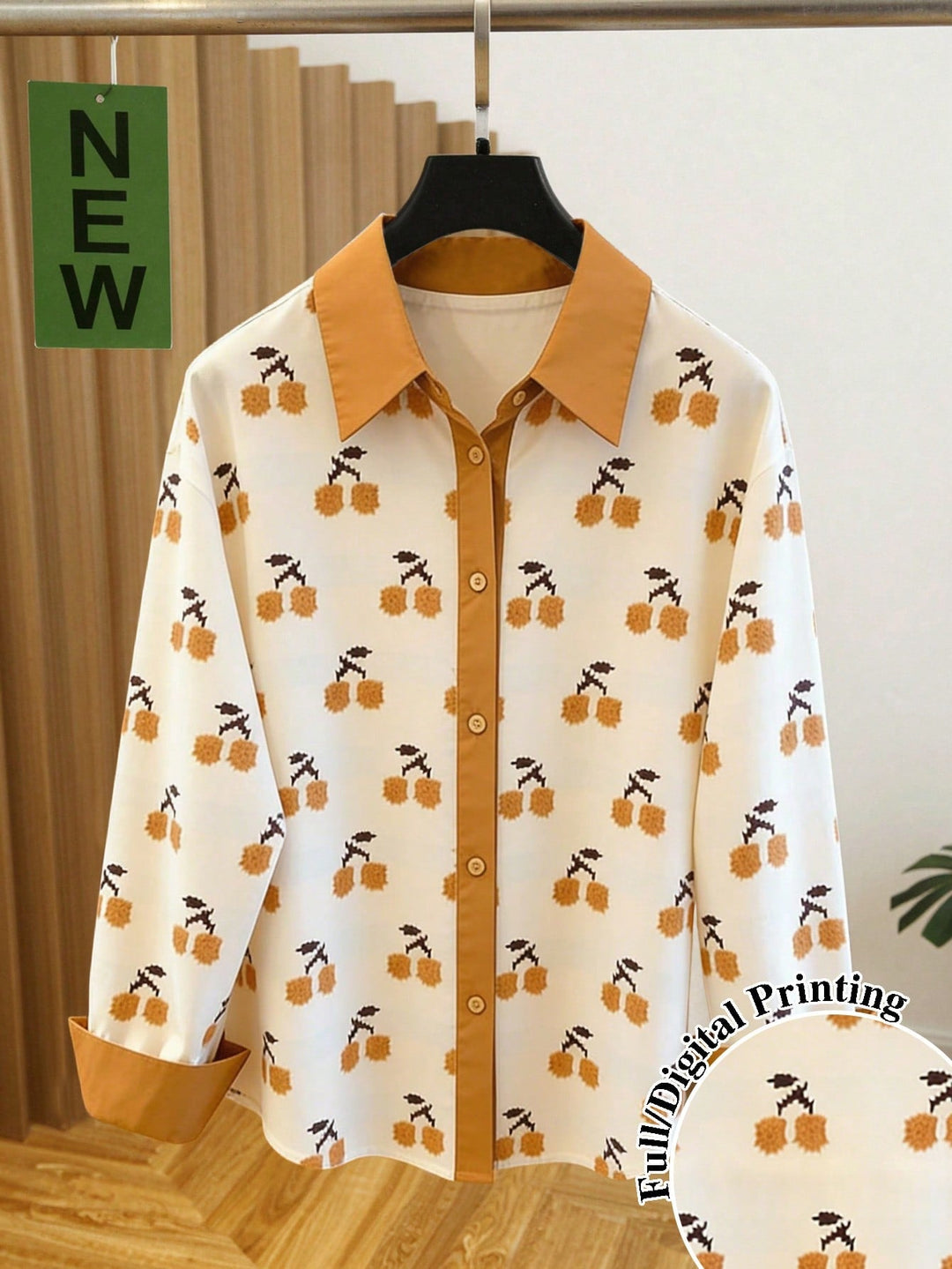 Women's Cherry Print Shirt, Autumn
