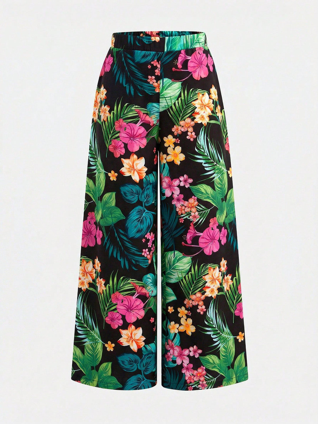 Girls High Waist Leaf Print Wide Leg Casual Resort Pants