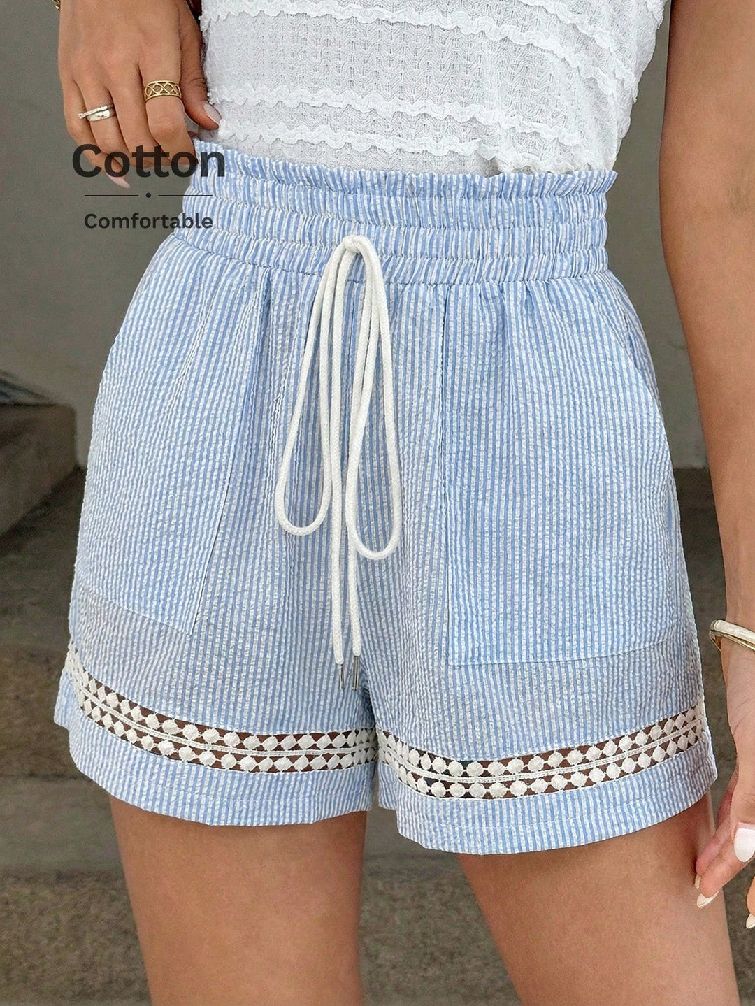 Women’s Khaki Cotton Patchwork High Elastic Shorts