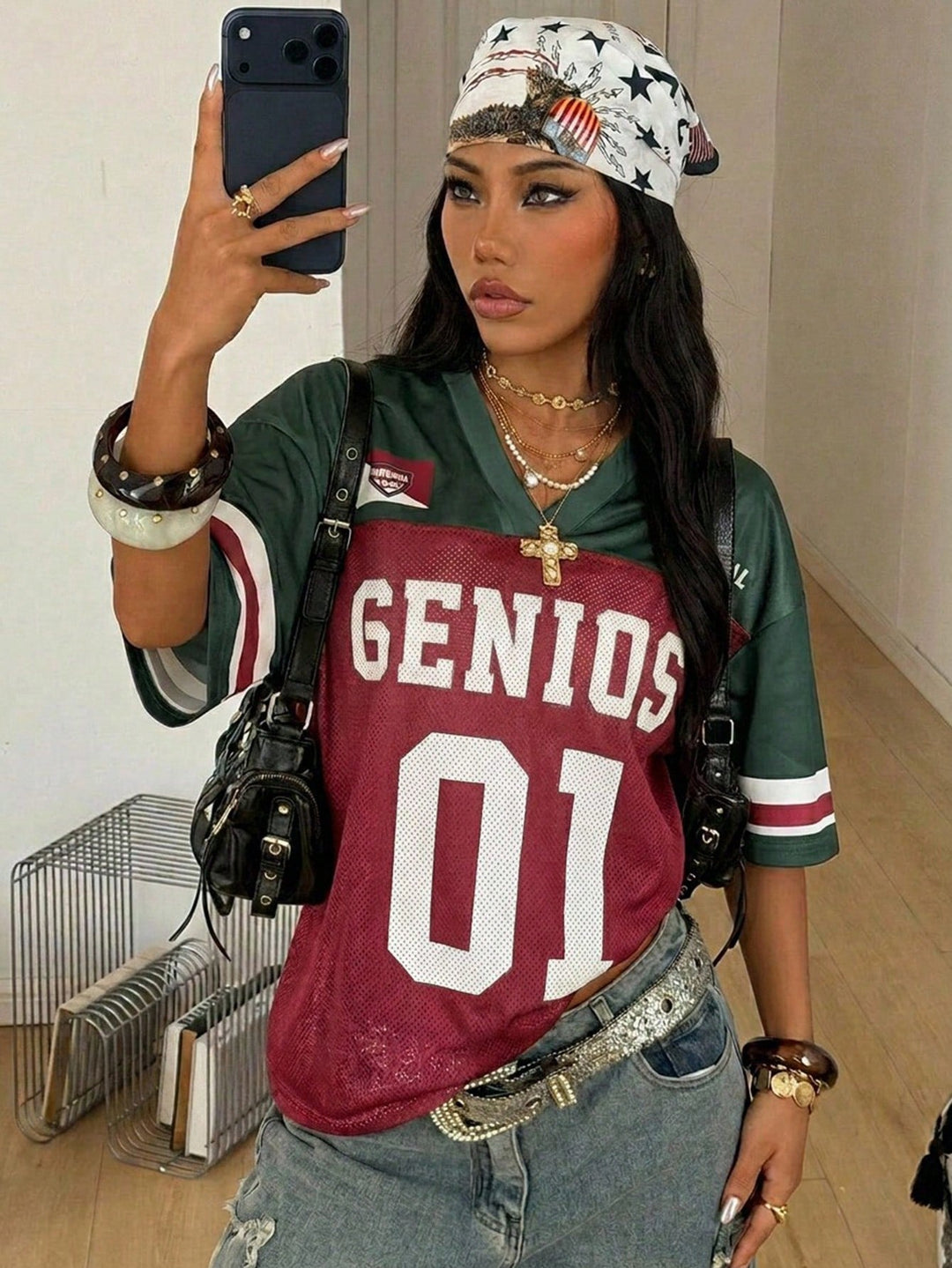 Womens Summer Mesh Baseball Jersey Number Print V Neck Sport Streetwear Top