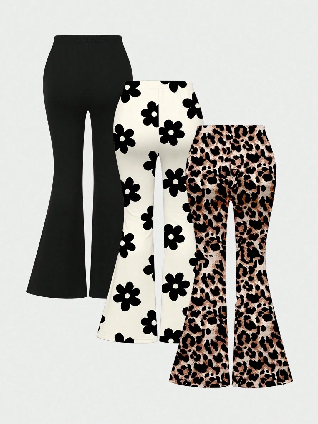 Girls 3pcs Flared Pants Leopard Floral Print Casual Set