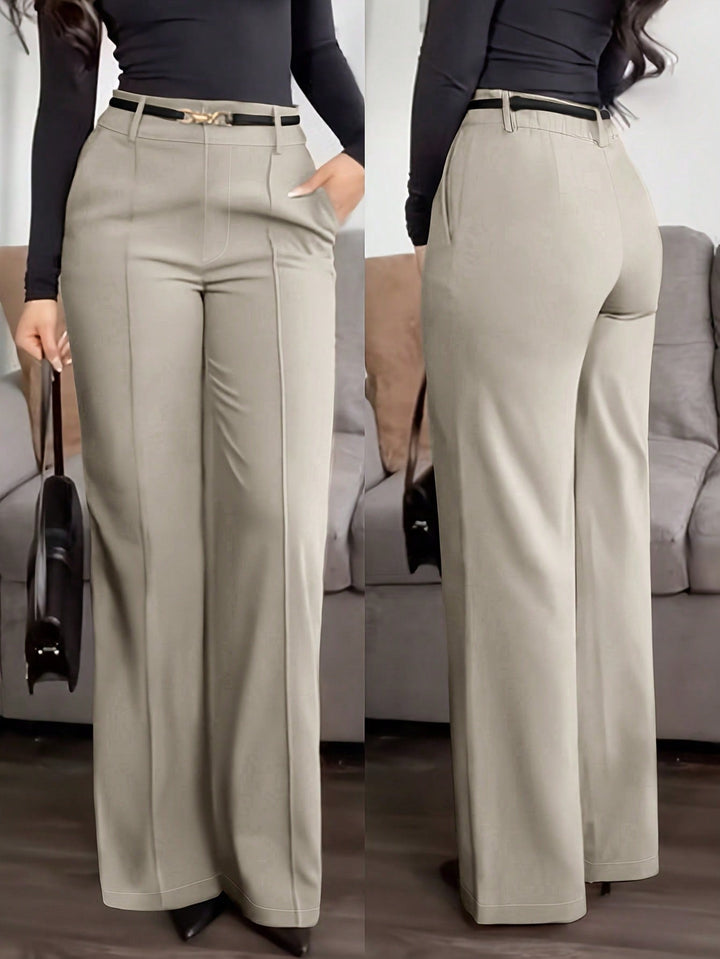 Womens Solid Straight Leg Suit Pants Zipper Pocket Casual Office Wear