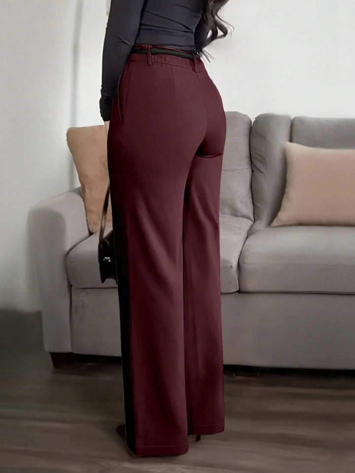 Womens Solid Straight Leg Suit Pants Zipper Pocket Casual Office Wear
