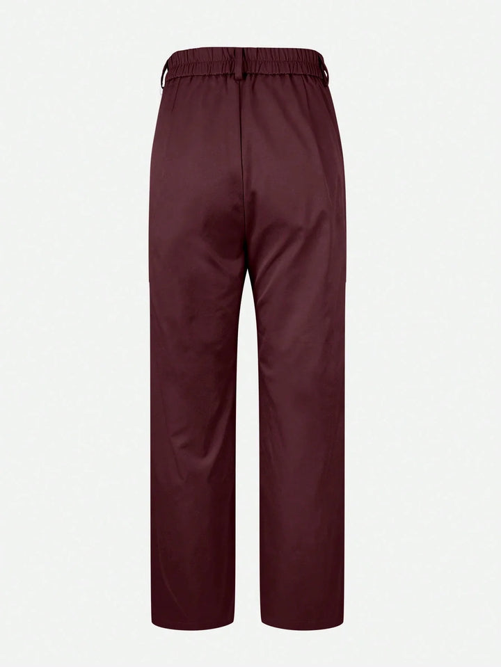 Womens Solid Straight Leg Suit Pants Zipper Pocket Casual Office Wear