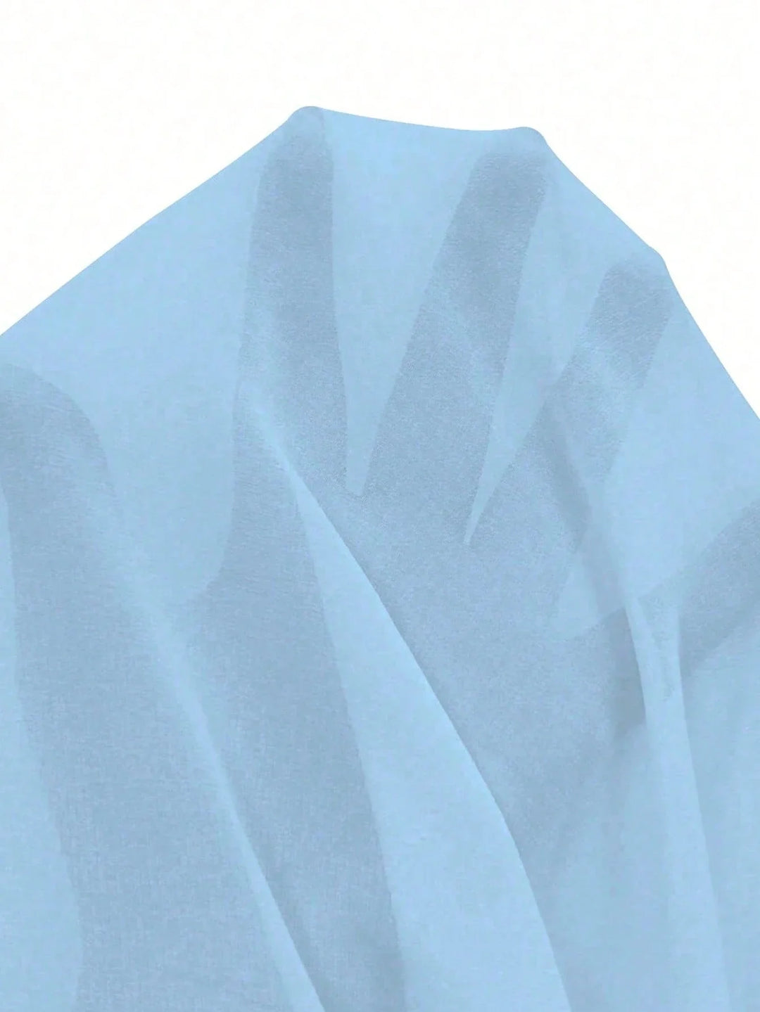 Womens Elegant Light Blue Mesh Ruffle Trim Patchwork Blouse Casual Holiday Party Top