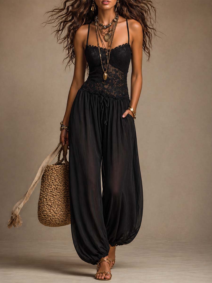 Laia™ │ Flowing Lace Halter Jumpsuit