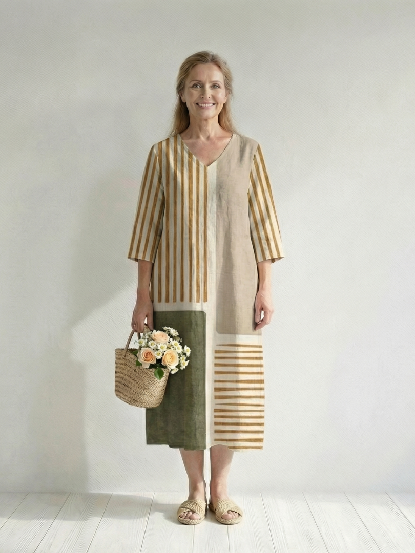 Soren | Light Mixed Stripe Midi Dress