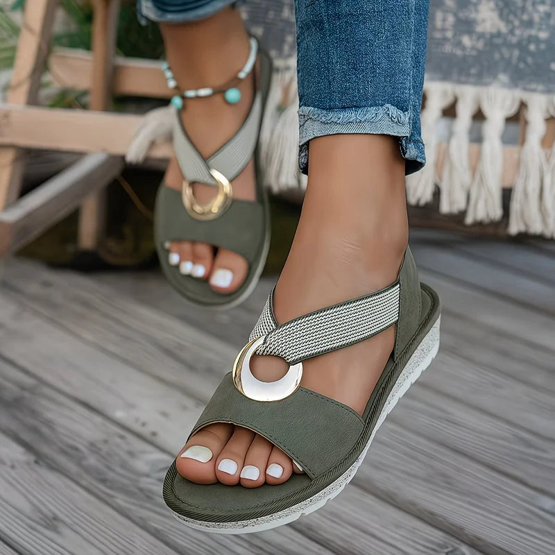 Helen | Flat Sandals with Metal Buckle