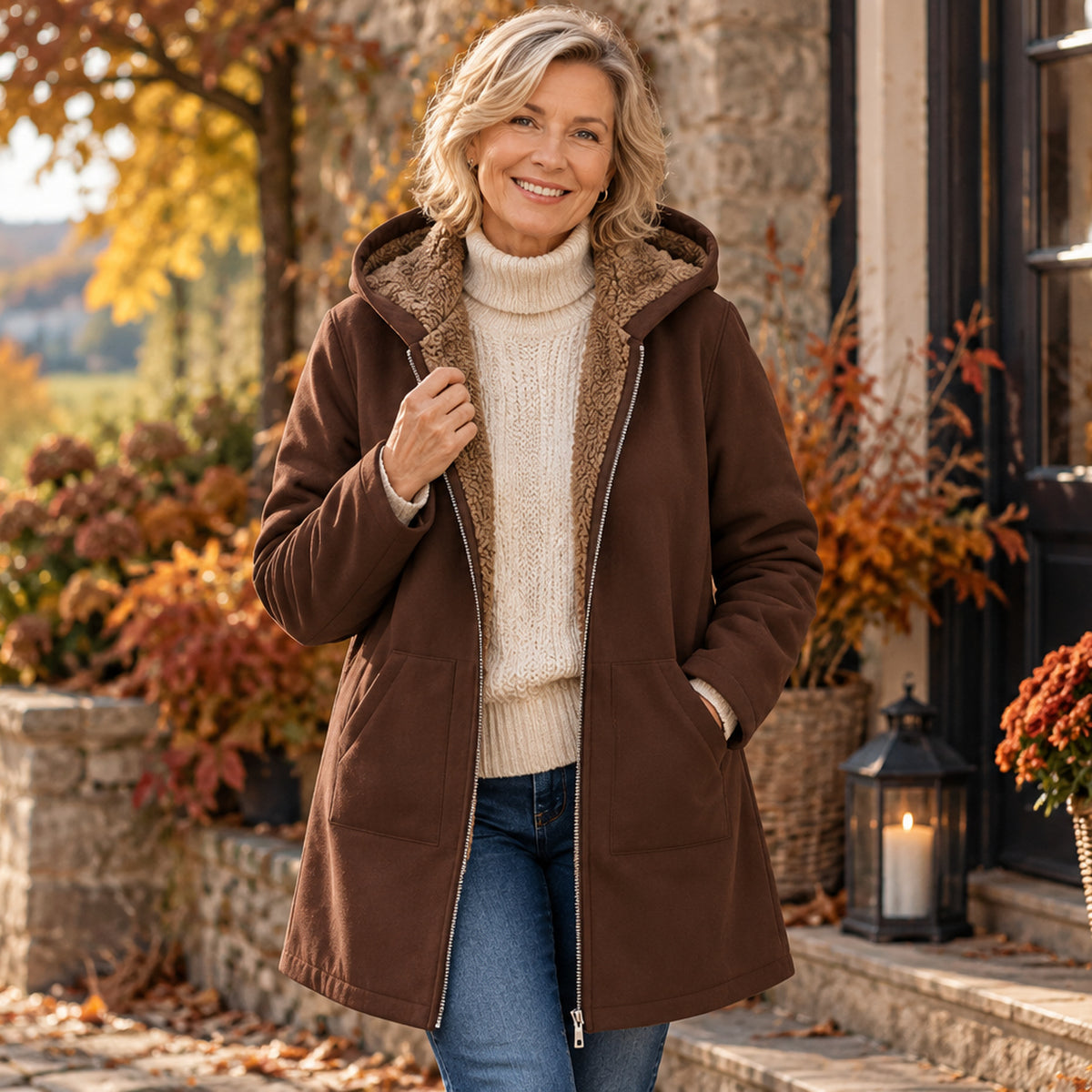 Ava | Cozy Sherpa-Lined Hooded Coat