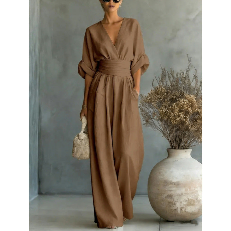 Maevra™ | V-Neck High-Waist Wide-Leg Jumpsuit