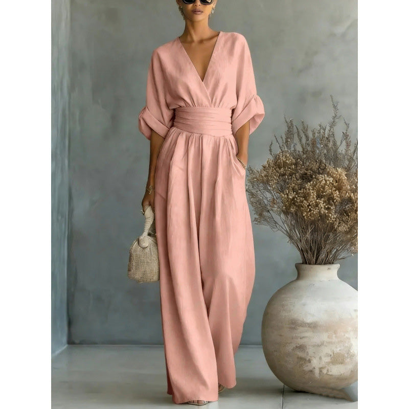 Maevra™ | V-Neck High-Waist Wide-Leg Jumpsuit