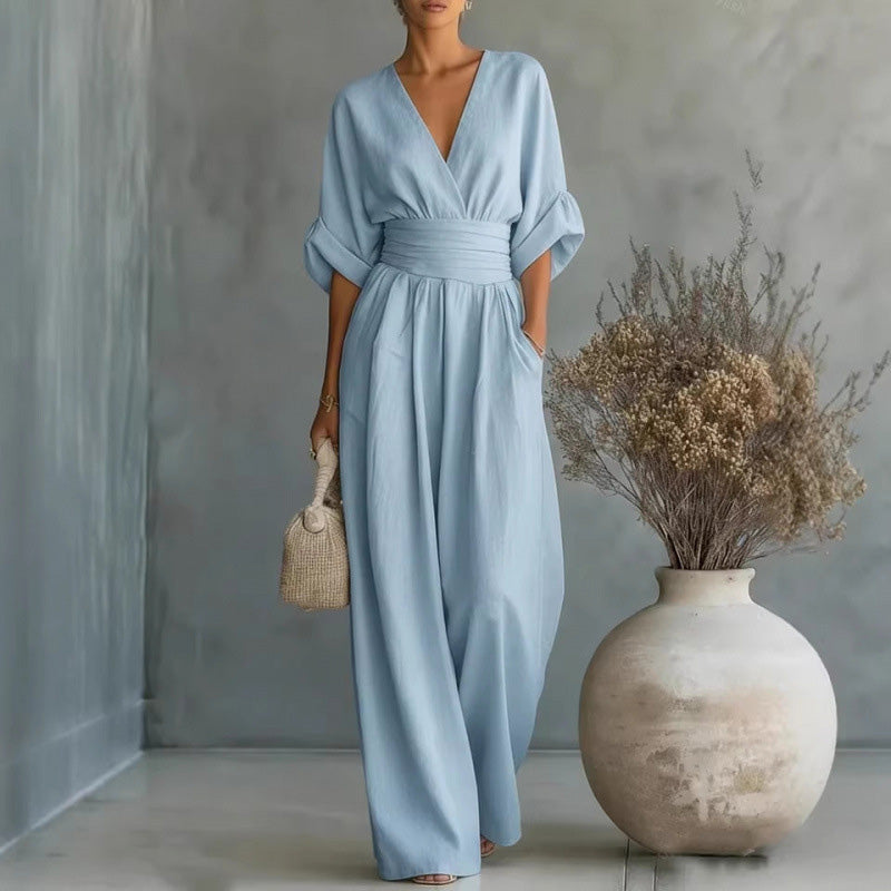Maevra™ | V-Neck High-Waist Wide-Leg Jumpsuit